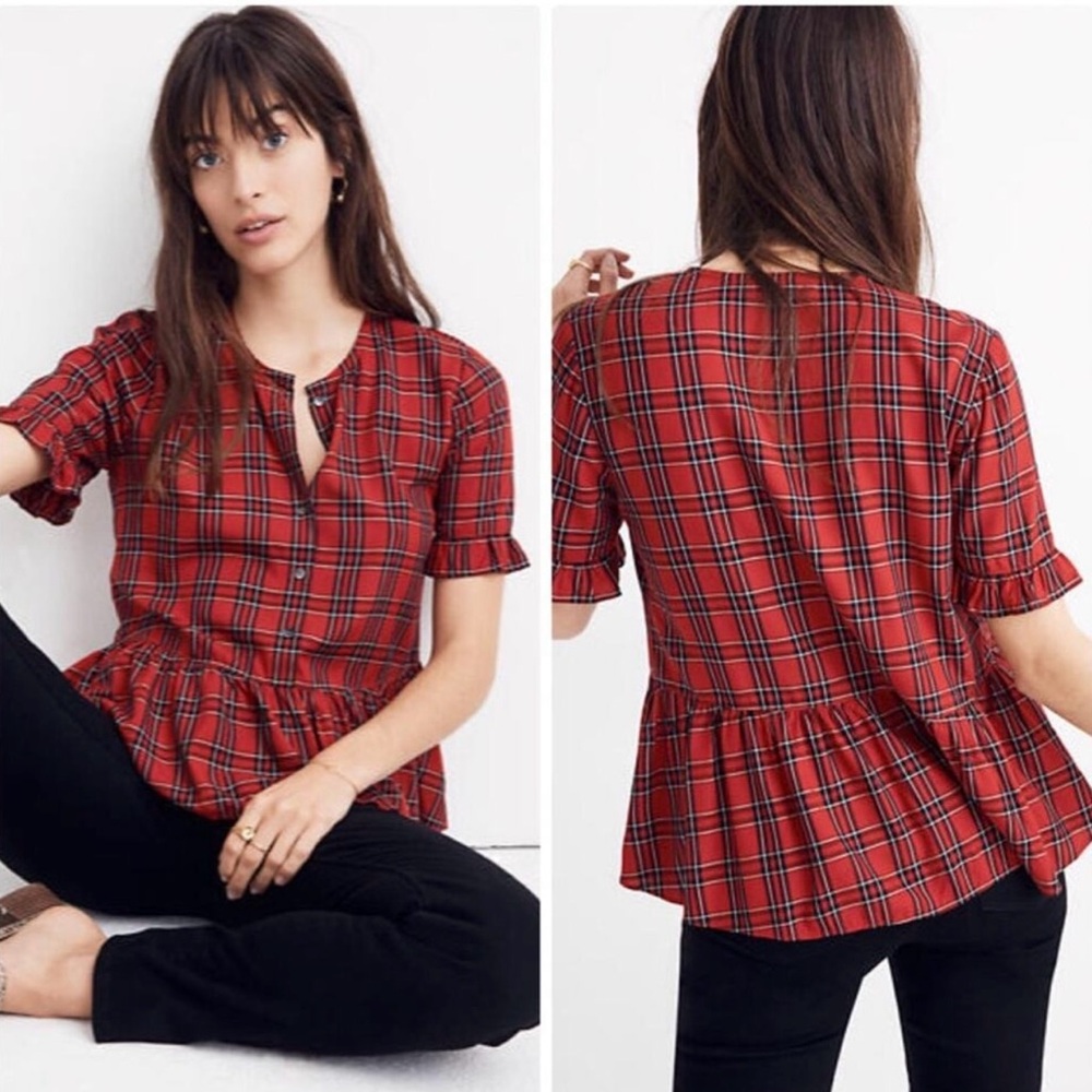 Madewell Plaid Red Women's Top